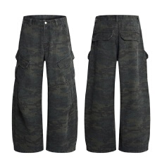 批发2025秋冬<b class='q'>潮牌</b>复古迷彩休闲裤直筒宽松弯刀工装裤男女情侣多口袋裤