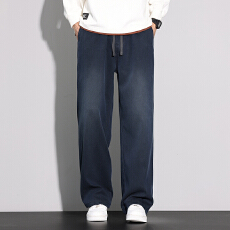 批发实拍2025秋冬新款<b class='q'>松紧腰</b>仿牛仔抽绳阔腿休闲裤男宽松百搭阔腿裤