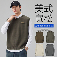 批发实拍<b class='q'>针织衫</b>背心学院风纯色圆领毛衣马甲宽松无袖打底内搭保暖毛衫
