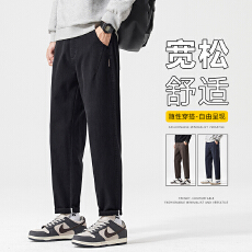批发实拍2025秋冬新款仿牛仔直筒休闲裤男宽松舒适百搭半<b class='q'>松紧腰</b>设计