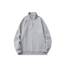 批发实拍2025秋冬新款重磅纯棉立领半拉链卫衣男宽松百搭长袖T恤衫