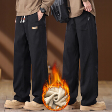 批发实拍2025冬季新款加绒加厚保暖直筒休闲裤男莱赛尔舒适松紧腰<b class='q'>裤子</b>