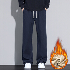批发实拍冬季新款加绒加厚保暖直筒休闲裤男莱赛尔弹力舒适松紧腰<b class='q'>裤子</b>
