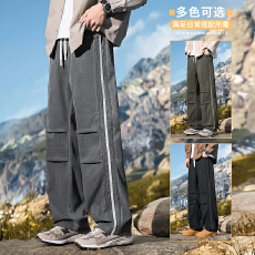 批发实拍2025秋冬款新款洗褪工艺直筒休闲裤男宽松百搭拼接<b class='q'>潮</b>流裤子