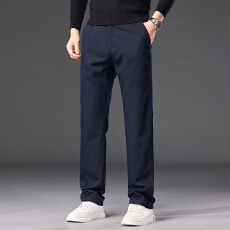 实拍2025秋冬新款仿牛撞色轻商务修身半松紧休闲裤男直筒百搭长裤