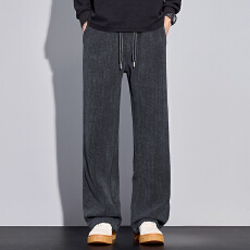 实拍2025秋冬季新款针织博奥绒潮流提花直筒休闲裤男