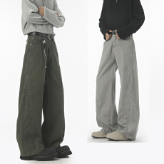 批发实拍2025秋冬新款休闲裤男100%纯棉半松紧纽扣拉链款百搭拼接长裤