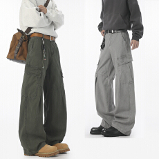 批发实拍2025秋冬新款纯棉洗水复古工装休闲裤男半松紧腰纽扣拉链款