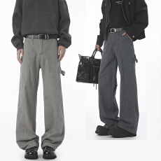 批发实拍2025秋冬新款全棉洗水休闲裤男半松紧腰纽扣拉链款拼接长裤