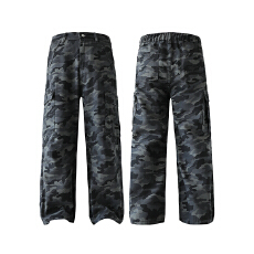 批发实拍2025秋冬新款半松紧腰迷彩休闲裤男宽松百搭工装复古长裤