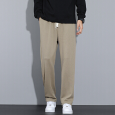 批发实拍2025秋冬休闲长裤宽松百搭直筒华夫格重磅阔腿弹力卫裤男