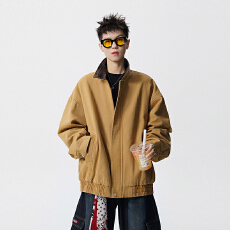 批发实拍2025秋冬<b class='q'>新款</b>重磅全棉洗水复古翻领<b class='q'>夹克</b>男宽松百搭工装外套