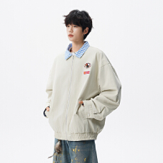 批发实拍秋冬<b class='q'>新款</b>潮牌两面穿重磅全棉复古撞色翻领刺绣工装<b class='q'>夹克</b>外套