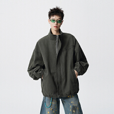 批发实拍2025秋冬<b class='q'>新款</b>重磅全棉洗水工装外套男宽松百搭立领<b class='q'>夹克</b>