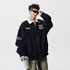 批发实拍潮牌刺绣贴标工装<b class='q'>夹克</b><b class='q'>男</b>重磅全棉洗水复古翻领宽松百搭外套