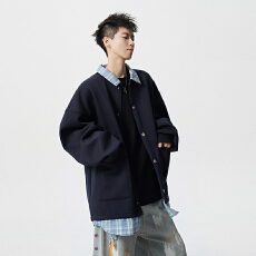 批发实拍秋冬新款潮牌重磅<b class='q'>假两件</b>针织开衫卫衣男女中性款拼接撞色外套