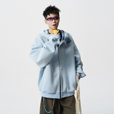 批发实拍2025<b class='q'>秋</b>冬新款潮牌重磅连帽撞色针织开衫卫衣男女中性款外套