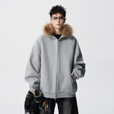 批发实拍<b class='q'>秋</b>冬新款潮牌重磅针织外套连帽带毛领开衫卫衣男女中性款百搭