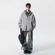 批发实拍<b class='q'>秋</b>冬新款潮牌重磅针织外套连帽开衫卫衣男女中性款百搭上衣