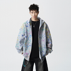 批发实拍<b class='q'>秋</b>冬新款潮牌破洞彩点针织外套连帽开衫卫衣男女中性百搭款