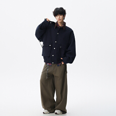 实拍2025秋冬新款潮牌美式复古工装外套全棉水洗做旧重磅翻领夹克