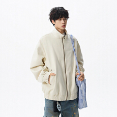 实拍2025秋冬新款潮牌美式复古工装外套全棉水洗做旧重磅立领夹克