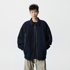 实拍秋冬新款潮牌复重磅全棉工装水洗做旧翻领夹克拉链外套男