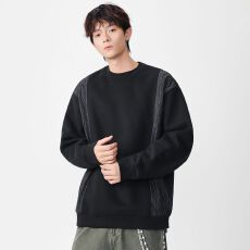 实拍2025秋冬新款潮牌拼接卫衣男日系复古宽松套头百搭圆领上衣