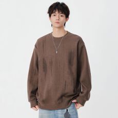 实拍2025秋冬新款潮牌提花卫衣男日系复古宽松套头百搭圆领上衣