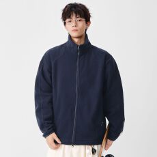 实拍秋冬新款开衫卫衣男日系立领外套百搭拼接结构款情侣休闲款