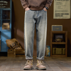 批发实拍秋冬新款直筒锥形牛仔裤男百搭修饰腿型显瘦显高复古裤子