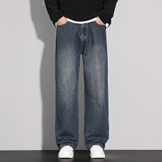 批发实拍2025秋冬新款美式复古宽松直筒牛仔裤男百搭显腿直耐磨裤子