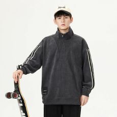 批发实拍2025<b class='q'>秋</b>冬新款美式潮牌重磅半拉链套头卫衣男小众韩系复古上衣