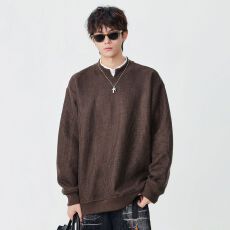 批发实拍2025<b class='q'>秋</b>冬新款立领假两件重磅V领宽松日系复古打底衫百搭卫衣