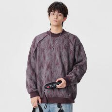 批发实拍2025<b class='q'>秋</b>冬新款潮牌提花拼接卫衣男日系复古宽松套头内搭上衣