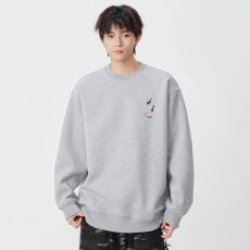 批发实拍2025<b class='q'>秋</b>冬新款潮牌简约刺绣卫衣男日系复古宽松套头打底上衣