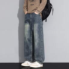 批发实拍2025秋冬新款净版怀旧牛仔裤男洗水宽松阔腿直筒休闲长裤子潮