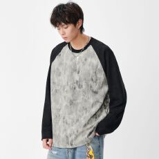 批发实拍<b class='q'>秋</b>冬装圆领套头卫衣男日系拼接撞色宽松百搭休闲针织打底衫