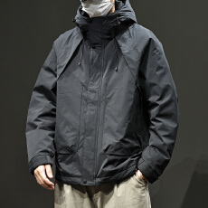 批发冬装新款重磅潮牌结构拼接大口袋连帽羽绒服男90白鸭绒保暖外套