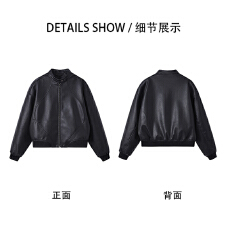 批发秋冬新款潮牌小众短款防风皮衣男女中性款酷飒帅气摩登立领外套