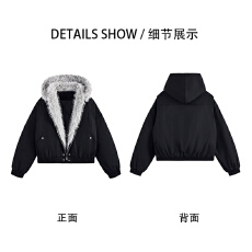 批发冬季潮牌小众蓬松大毛领连帽棉衣男女中性款全棉复古厚实保暖御寒