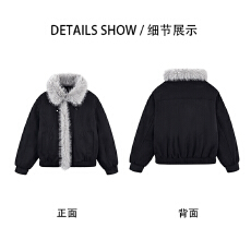 批发实拍冬季潮牌小众蓬松大毛领奢华精致短款棉衣男女中性款厚实保暖