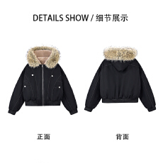 批发实拍冬季潮牌小众蓬松大毛领全棉复古棉衣男女中性款厚实保暖御寒