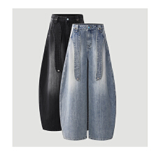 批发实拍2025秋<b class='q'>冬</b>新款潮牌洗水工装弯刀牛仔裤男女中性款百搭显瘦有型