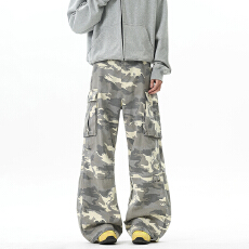 批发实拍秋冬新款潮牌美式迷彩工<b class='q'>装</b>休闲<b class='q'>裤</b>男女中性款大口袋加长牛仔<b class='q'>裤</b>