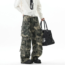 批发实拍秋冬新款潮牌美式迷彩工<b class='q'>装</b>大口袋休闲<b class='q'>裤</b>男女中性款加长牛仔<b class='q'>裤</b>