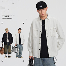 批发实拍2025秋季新款小众纯棉<b class='q'>衬衫</b>外套男重磅落肩百搭透气舒适夹克