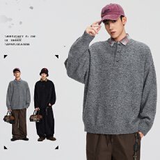 批发秋冬装新款潮牌圈圈纱松弛感亨利领套头毛衣外套含绵羊毛针织衫