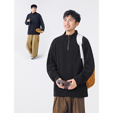 批发实拍2025秋季新款潮牌半拉链立领卫衣<b class='q'>男</b>宽松百搭弹力长袖<b class='q'>体恤</b>