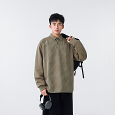 批发秋<b class='q'>冬</b>装新款重磅长袖Polo衫男宽松百搭简约长袖翻领卫衣